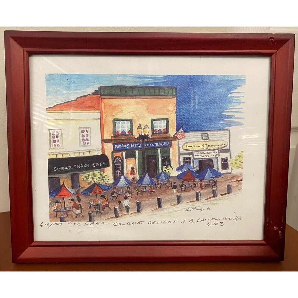 Ken Bridges Ltd Signed Painting Print To Pavs Gourmet Delight Huntington Beach